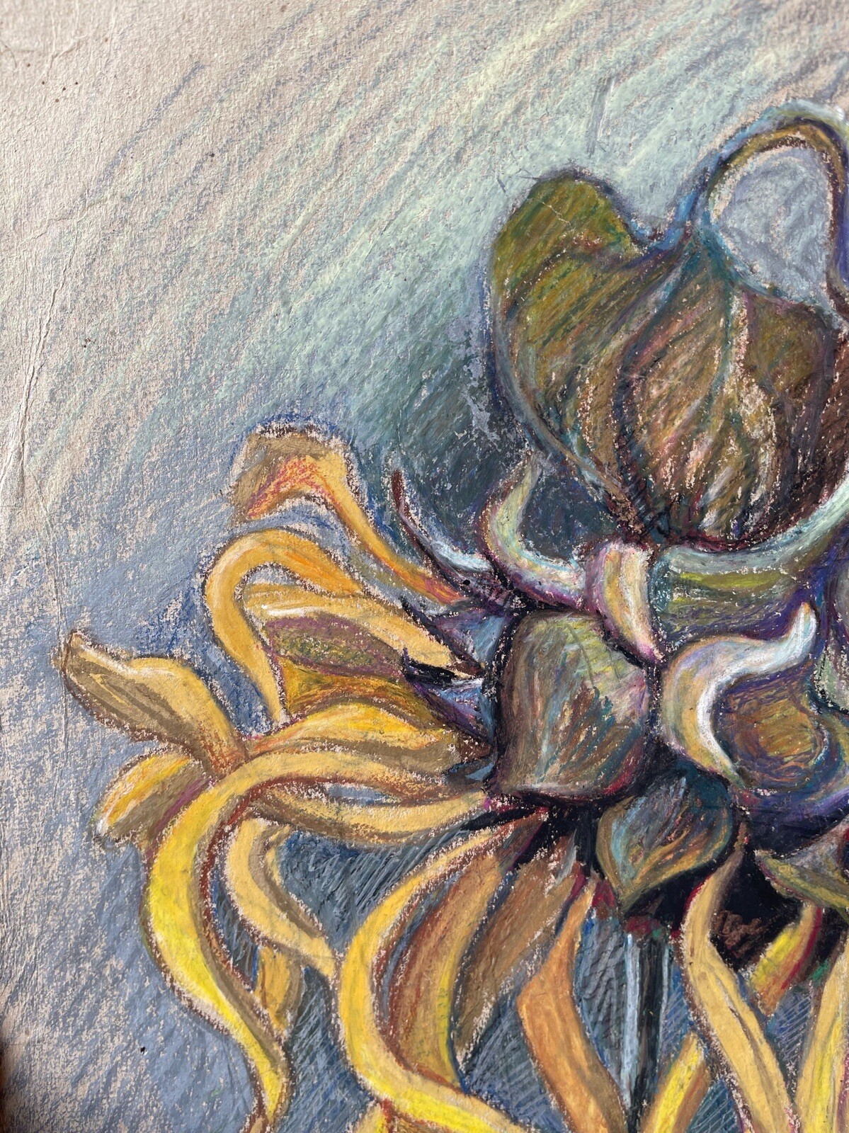 » Faded Sunflowers » ORIGINAL OIL PASTEL ART Ukraine Kharkiv