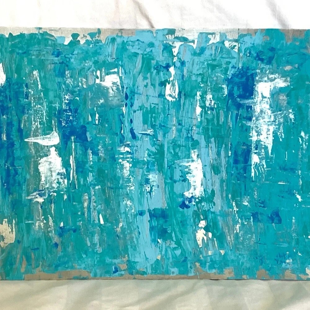 ORIGINAL ART! Teal, aqua, metallic silver & blue