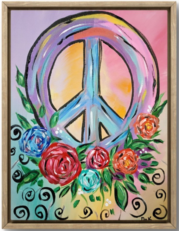 Peace Sign Floral 11×14 Canvas Original Art Expressionism Abstract Boho Hippie