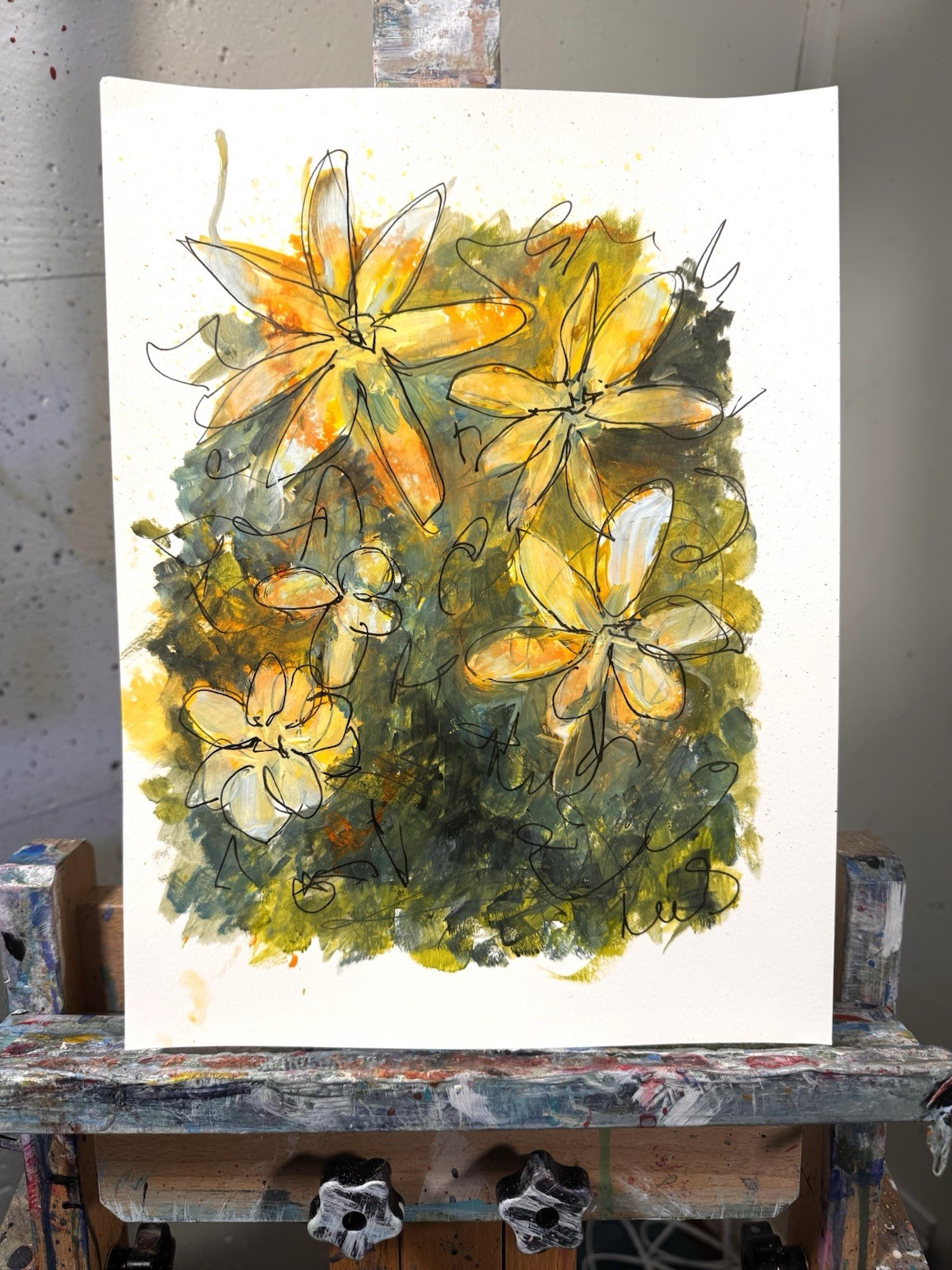 Original Abstract Expressionism 9X12 Floral Paper Colorful Handmade Signed 11