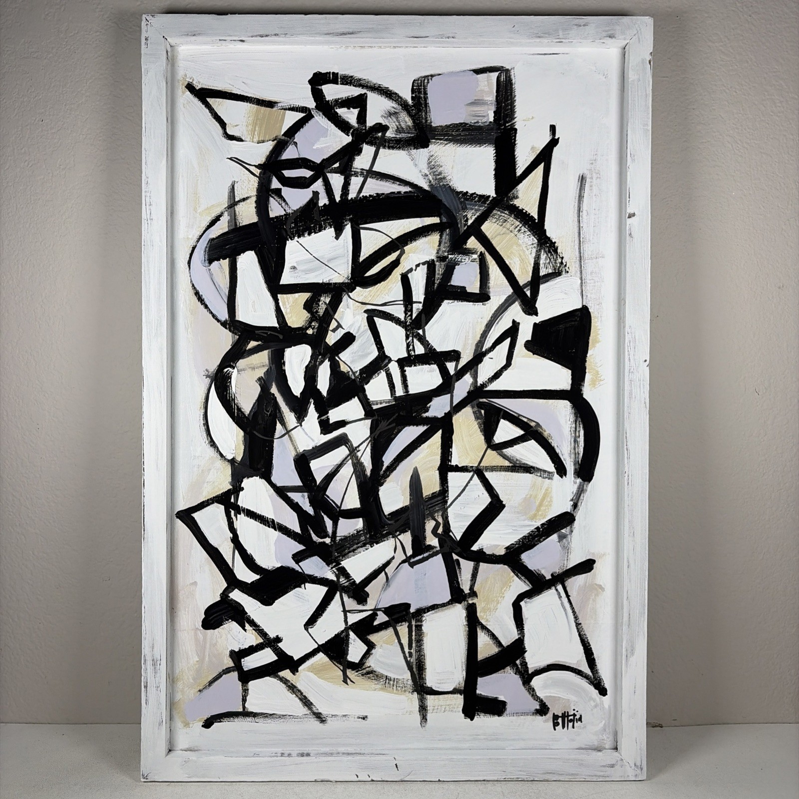 Beto Mejia Original Modernist Abstract Expressionist Art Painting Framed