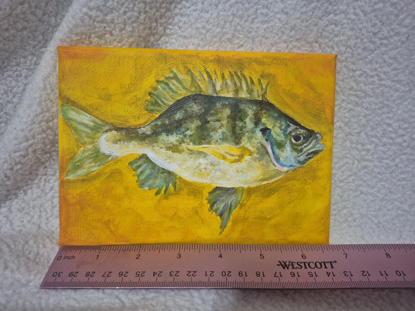 Canvas Artwork Fish Yellow Green Blue. Original Work. 7×5