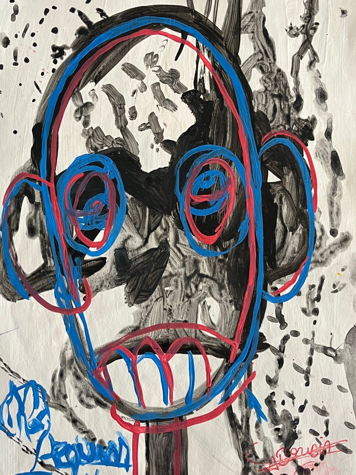 ABOUDIA drawing and painting on old paper signed stamped vintage