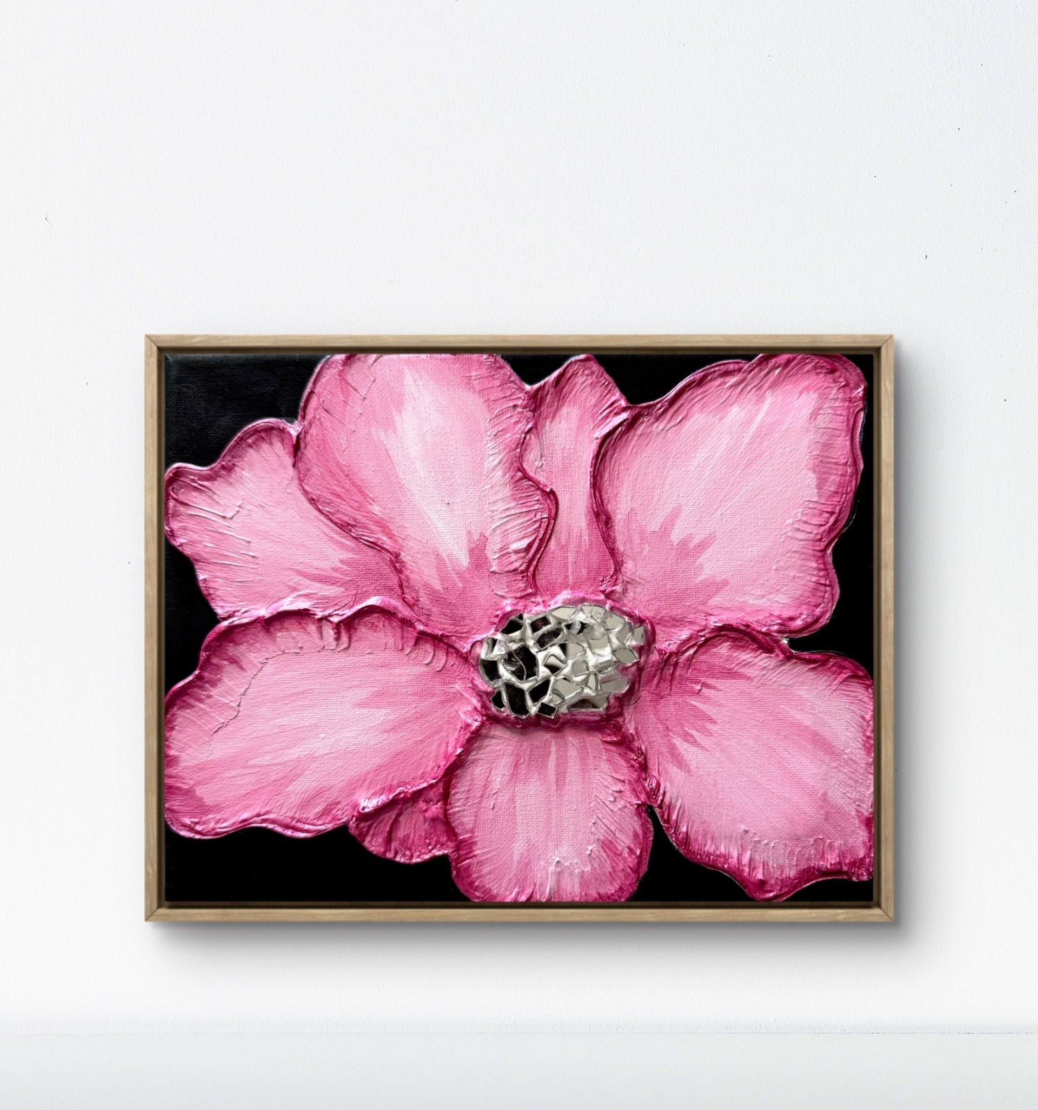 Original Pink Flower Painting 8×10 Mosaic Flower 3D Textured Impasto Art Wall