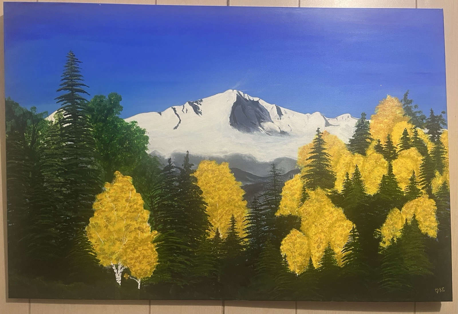 KC Signed Pikes Peak Landscape original acrylic Painting on Canvas Unframed 2×3’