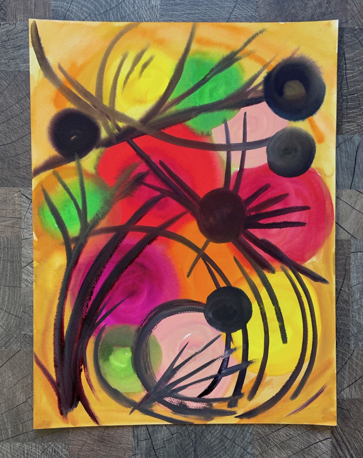 Abstract Composition Colorful Wild Geometric Circles Spheres Modern Art 36×49