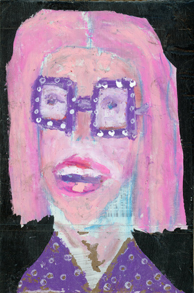 Woman Portrait Painting 4×6 Naive Original Affordable Purple Pink Expressive Art
