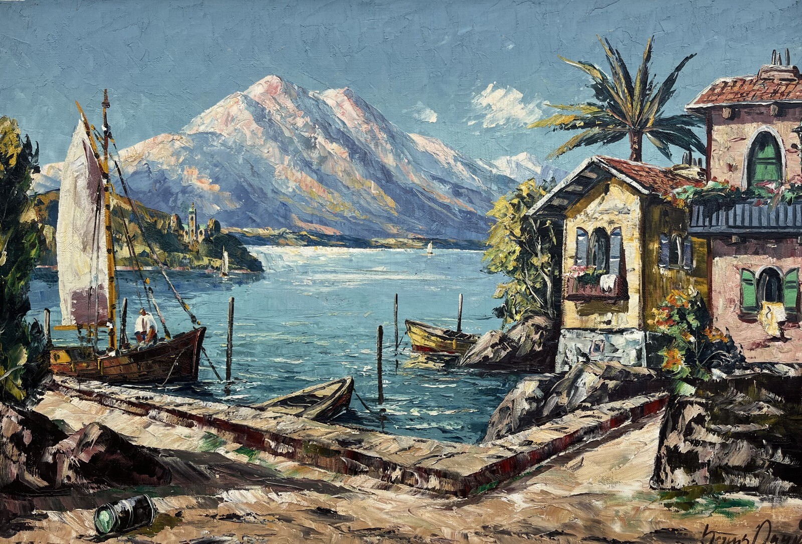 Daniels Mogens Mediterranean Landscape Lake Garda Sailboats Finca 105.5×75.5cm