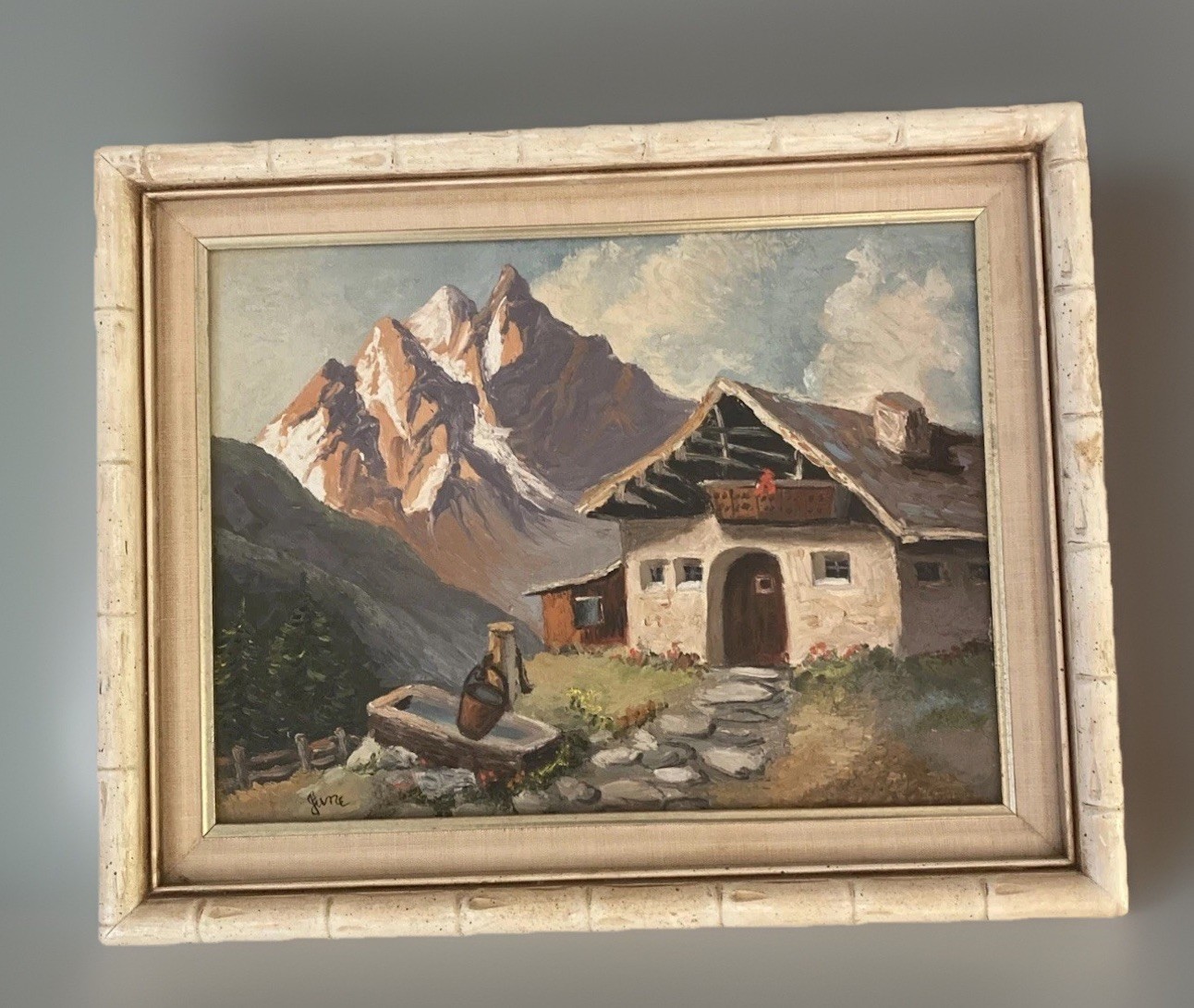 Vntg Original Oil Painting Spring Alpine Landscape 20” X 16” Cottage Framed