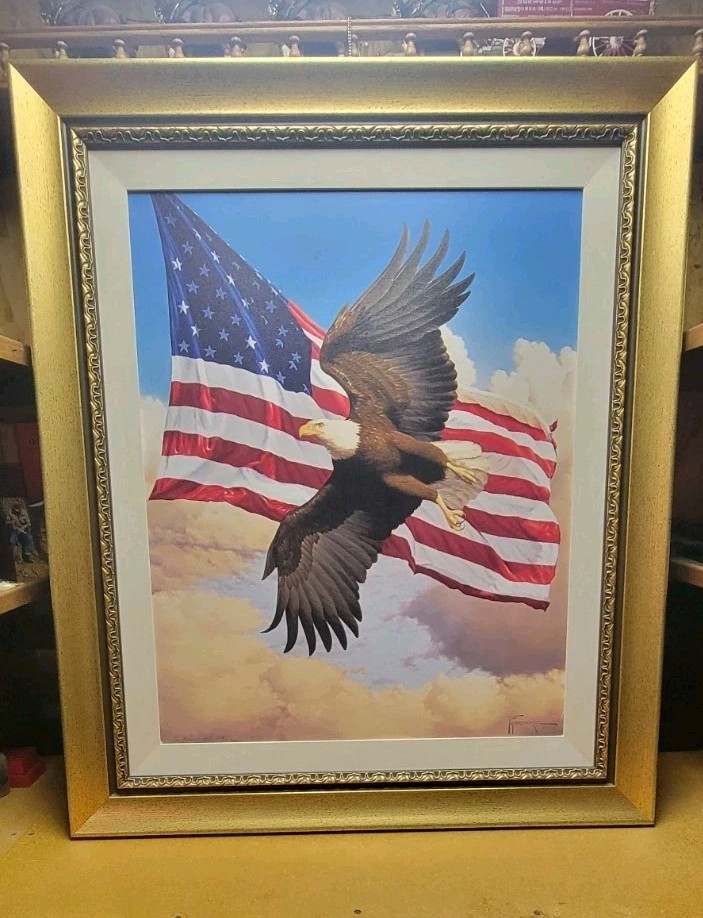 Tom Mansanarez 2007 283/2600 Signed Framed. Eagle Liberty Flight Painting