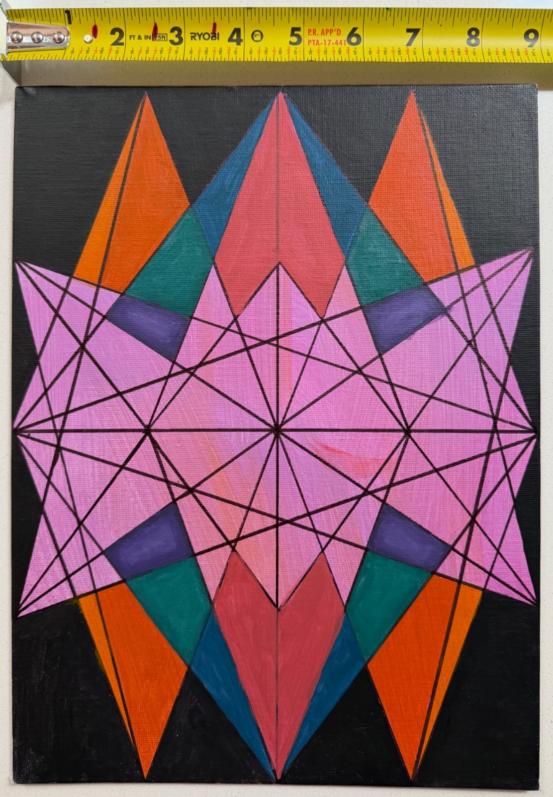 Contemporary Multi-Color Geometric Abstract Design Acrylic Painting Modern Art