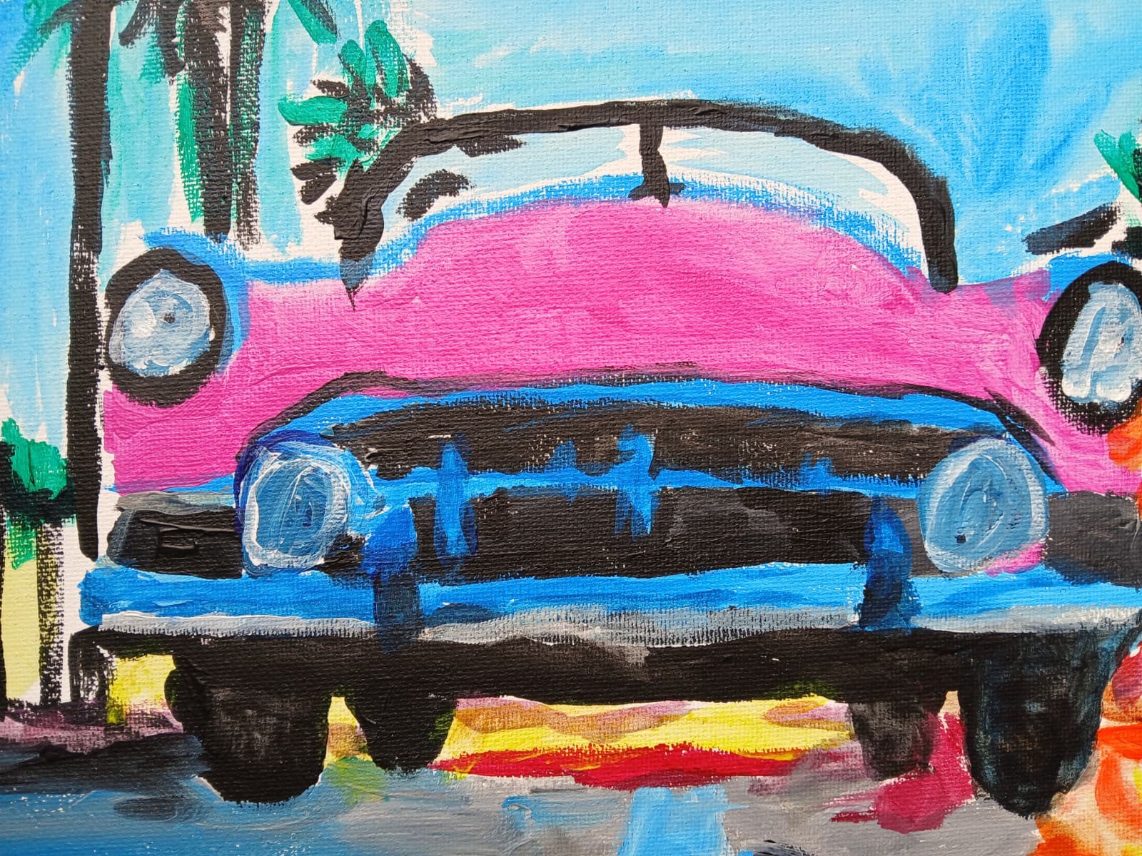 Abstract/Impressionism Pink Caddy 11×14 Original Handmade Signed Art Painting