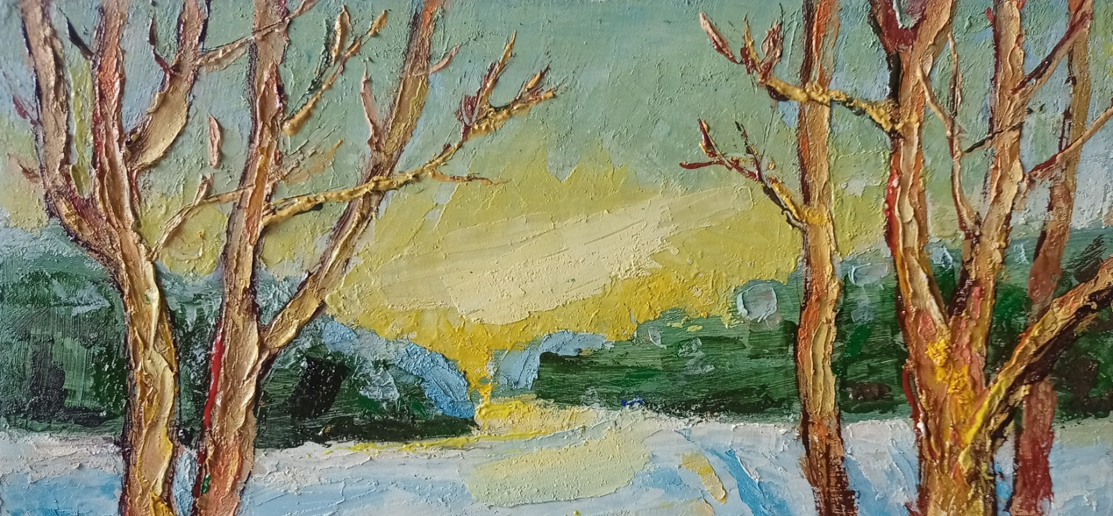 Winter Impasto Painting Original Art Impression Oil Painting 7.8 x 11.8 in