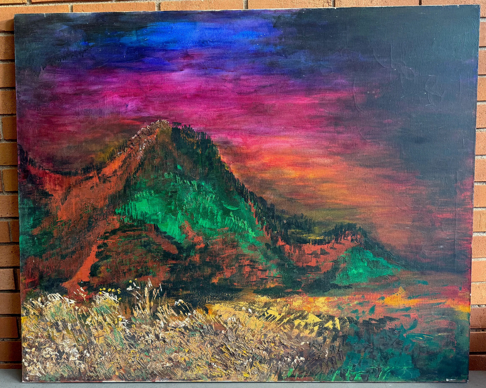 Vintage Surreal Abstract Landscape Painting Modern Wall Art Multi-Color 70s