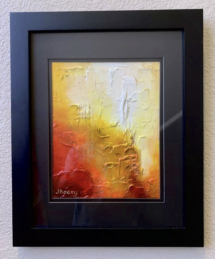 ORIGINAL TEXTURE ABSTRACT ACRYLIC PAINTING ON CANVAS WITH GLASS BLACK FRAME