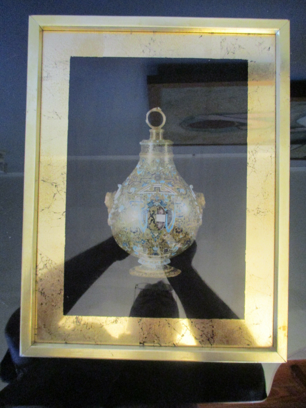 Original Art Gold Leaf Vase Urn on Glass Hollywood Regency Picture Framed!2