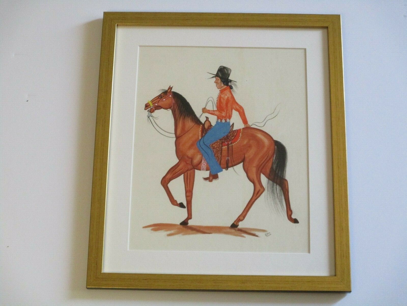 EDDIE TSOSIE ORIGINAL PAINTING VINTAGE NATIVE AMERICAN INDIAN MAN ON HORSE 1960