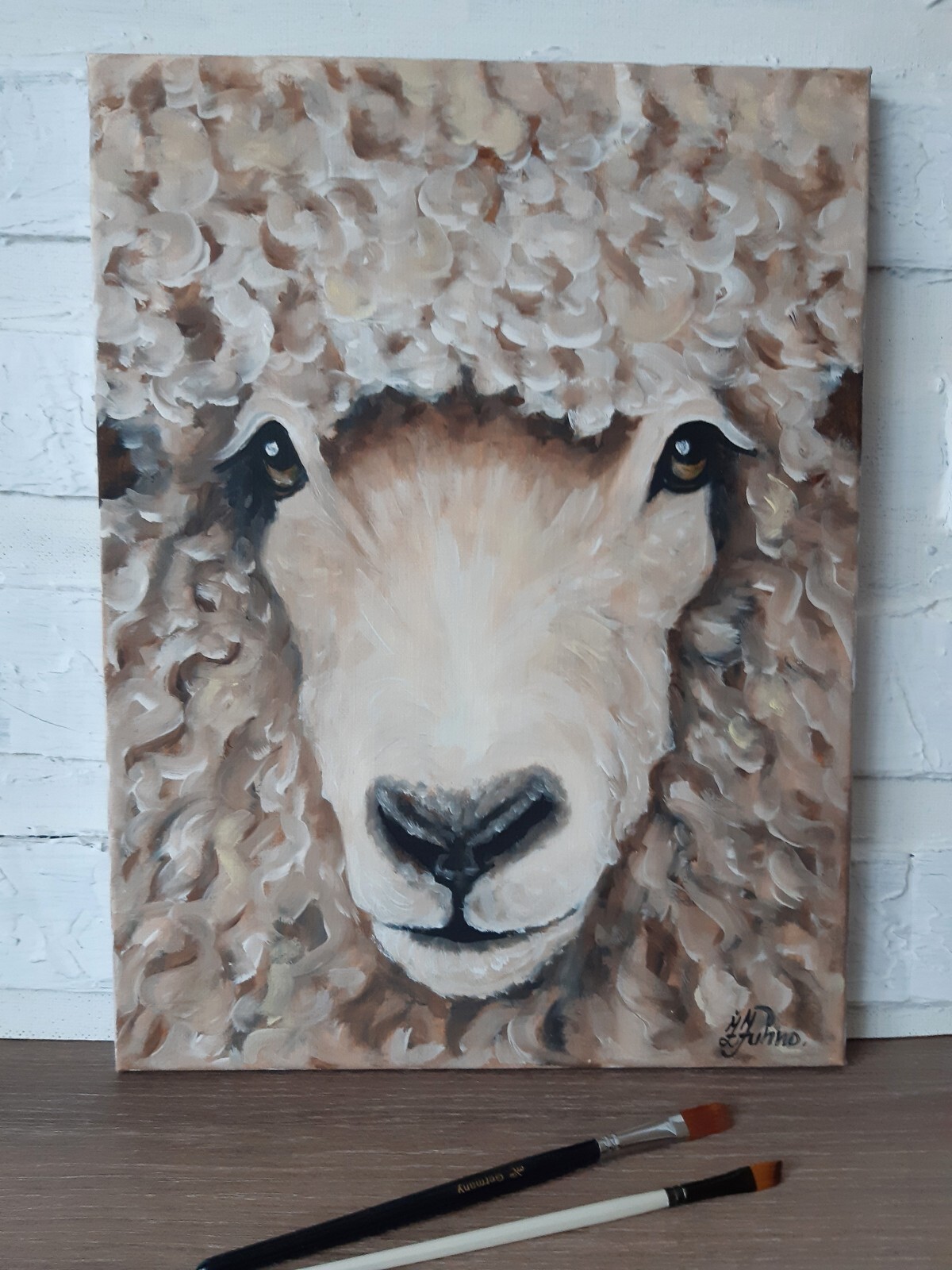Sheep Painting Farmhouse Original Art Lamb Artwork 16 by 12 Farm Animal.