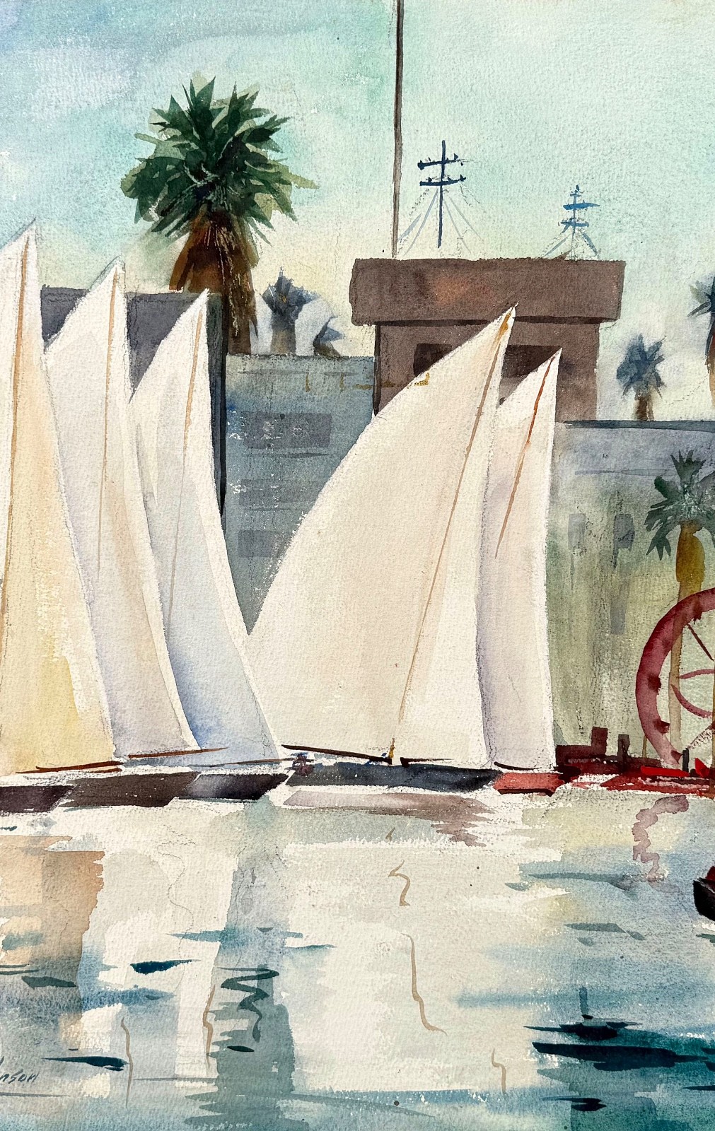 1950s BALBOA SAILBOATS – Newport CaLiFoRnia Regionalist Scene Painting LISTED