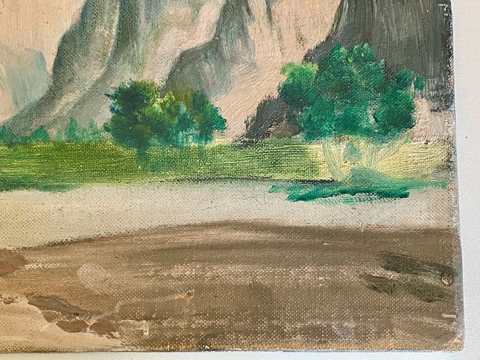 VTG Landscape Painting on Canvas Mountain Lake Trees Sky 14×10″ Yosemite Valley?