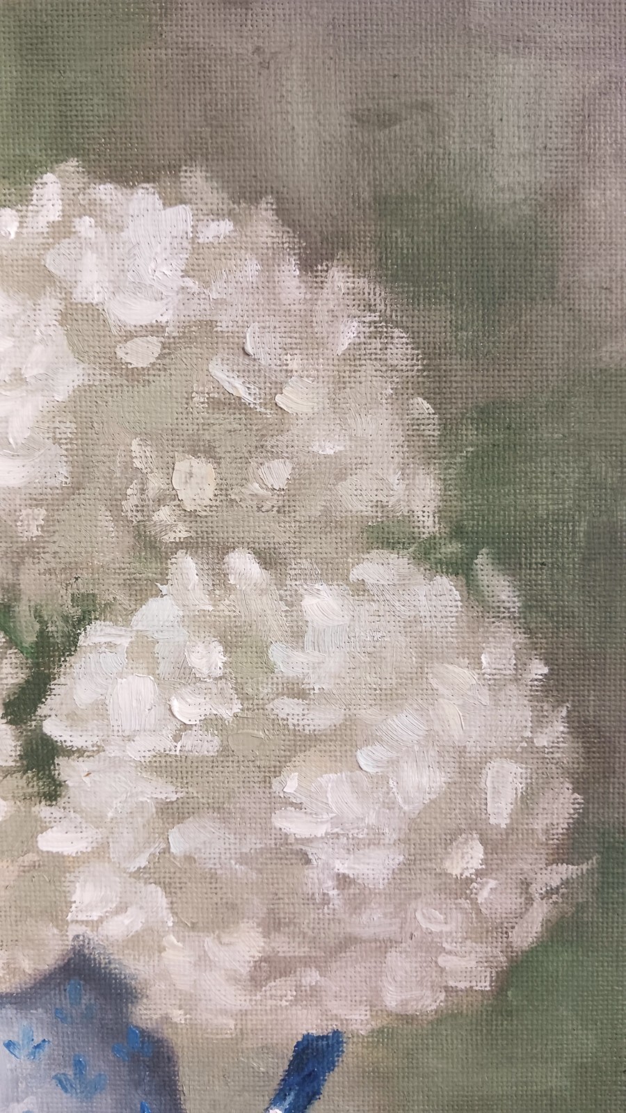 White Hydrangeas ORIGINAL Oil Painting Flowers Vintage Vase 8″ x 10″