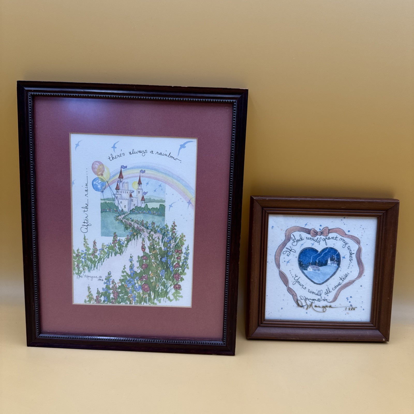 Set/2 Signed Original Artwork D. Morgan After Rain, Rainbow (‘92) & Wishes (‘95)