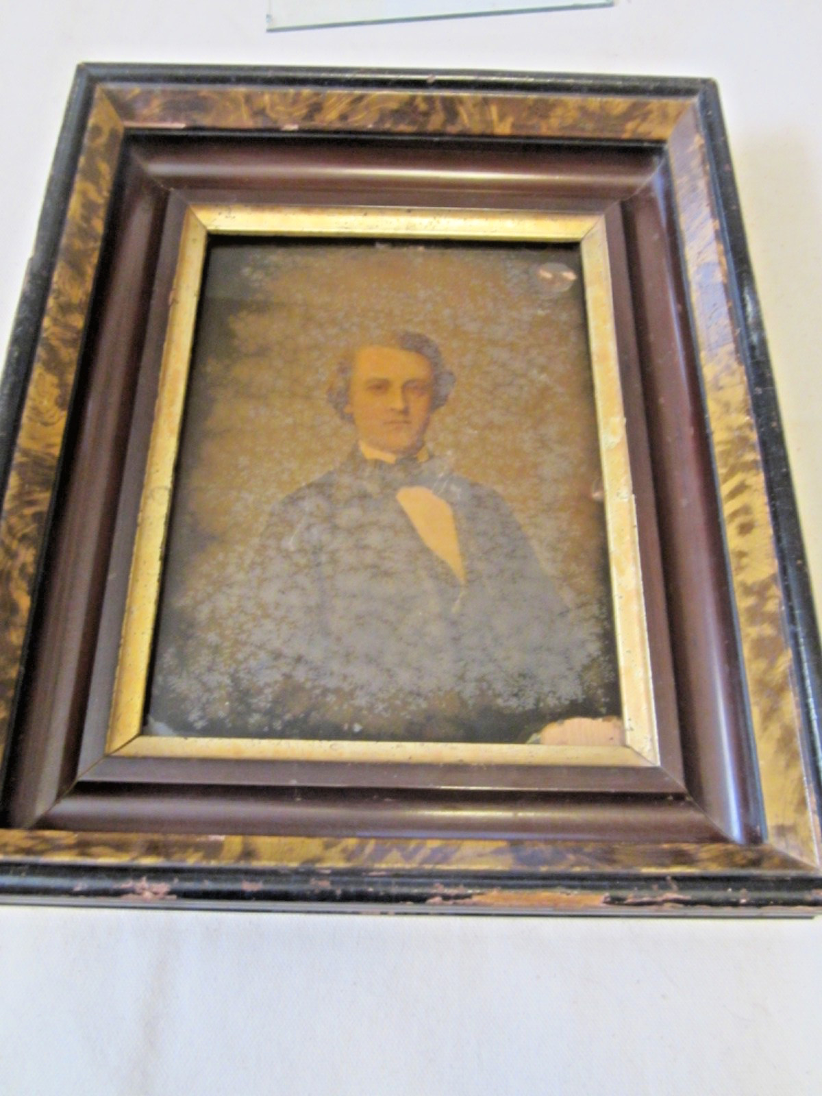 19th C RARE Full Plate Ambrotype Reverse Hand Painting 1800s Man Portrait Framed