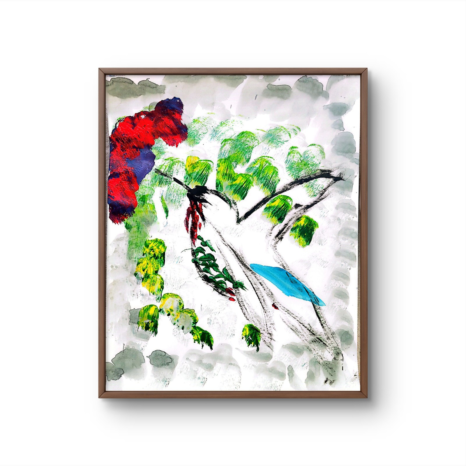 Hummingbird Abstract Expressionist Original Painting Gallery Paper