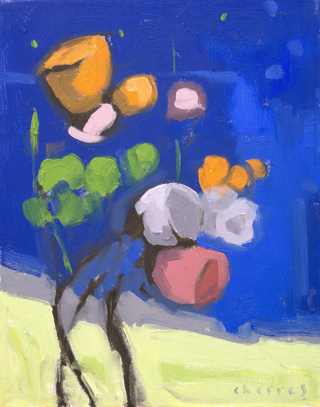 Landscape Flowers Original Oil Painting Unique Abstract 11×14 Aldo Cherres Art