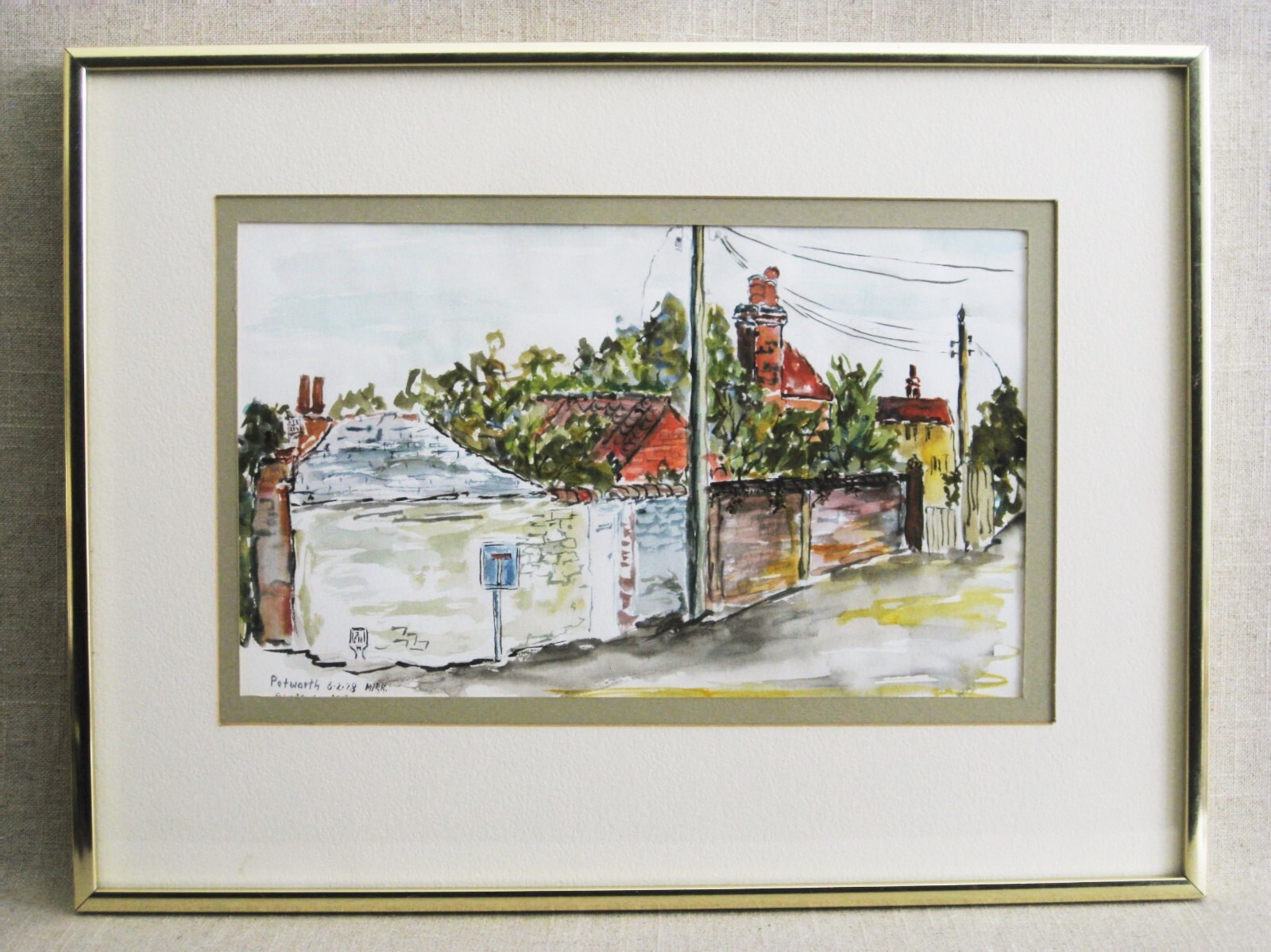 Vintage House Portrait Painting, Original Watercolor Framed, Petworth Landscape