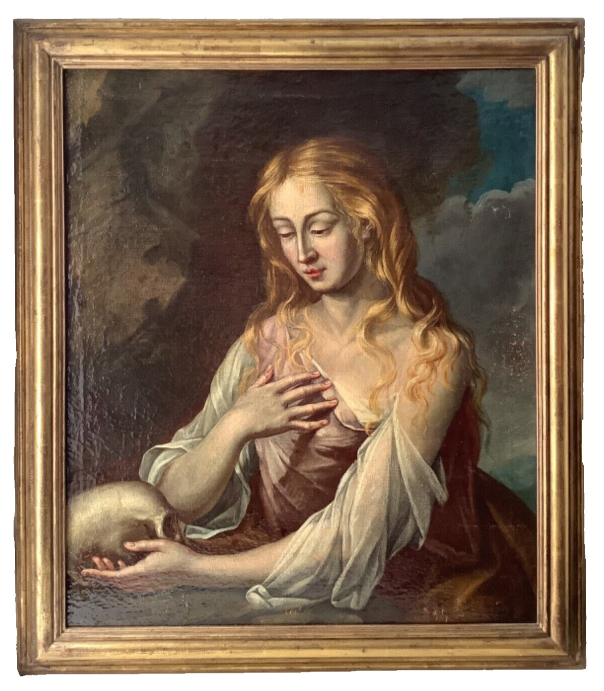 17h Century Mary Magdalene Penitent Vanity Italian Old Master Canvas Painting