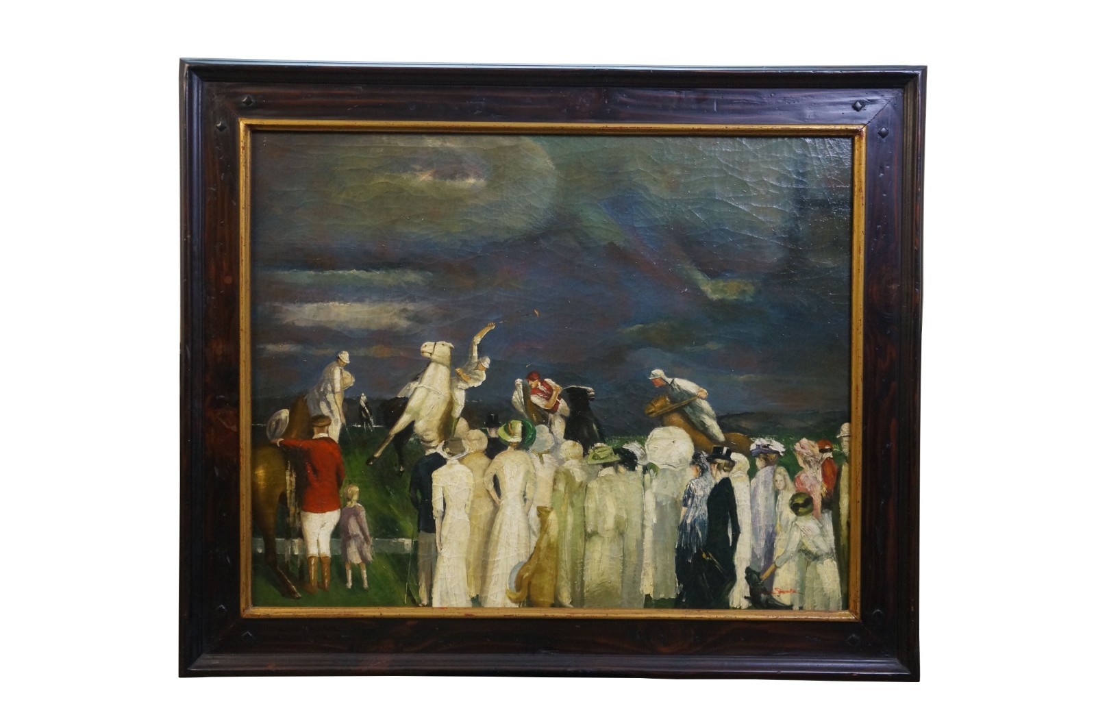 Trevor James Polo Crowds Equestrian Oil Painting After George Wesley Bellows 37″