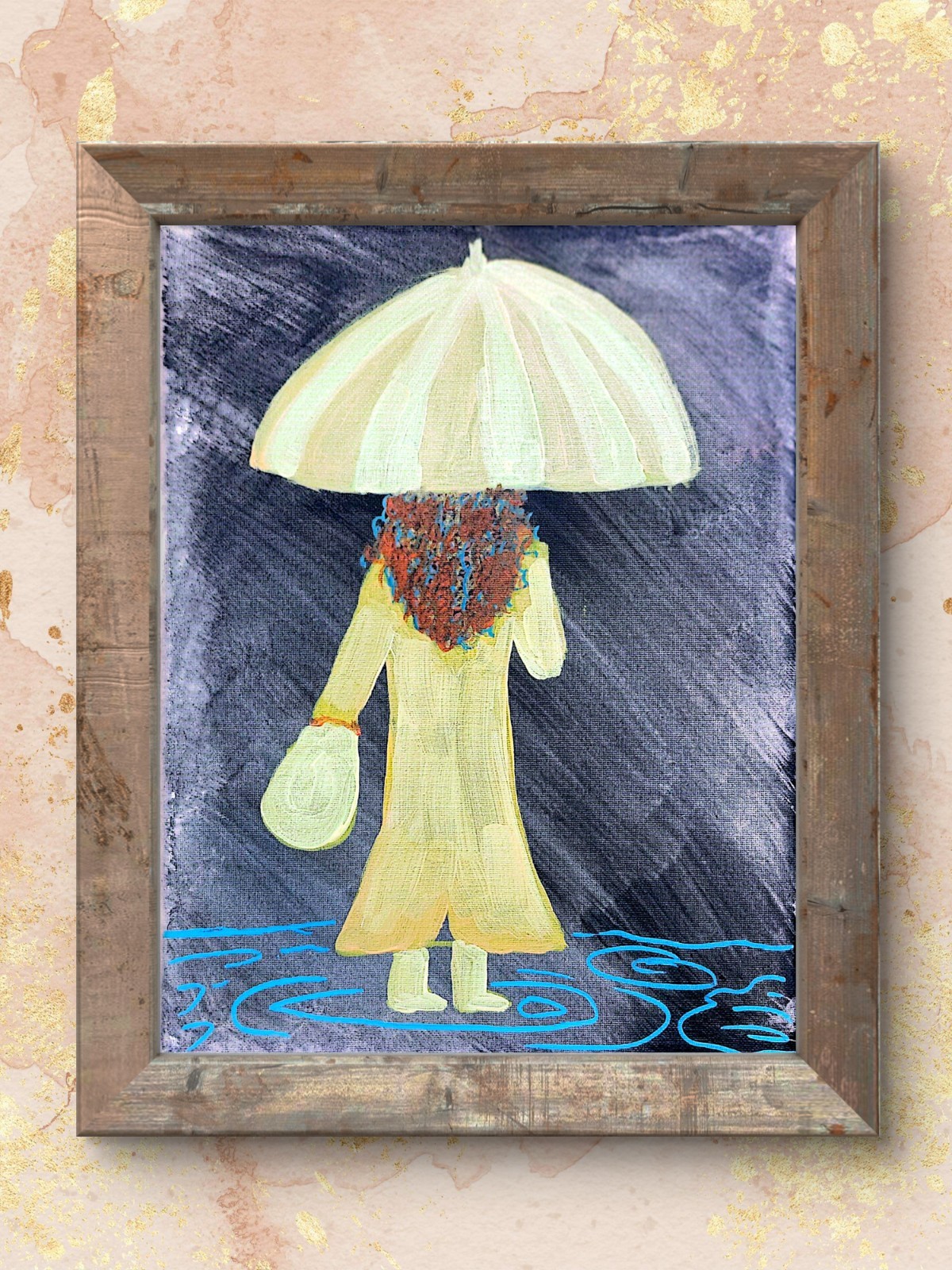 Walking Home In The Rain Expressionist 11×14 Acrylic On Canvas Signed Original