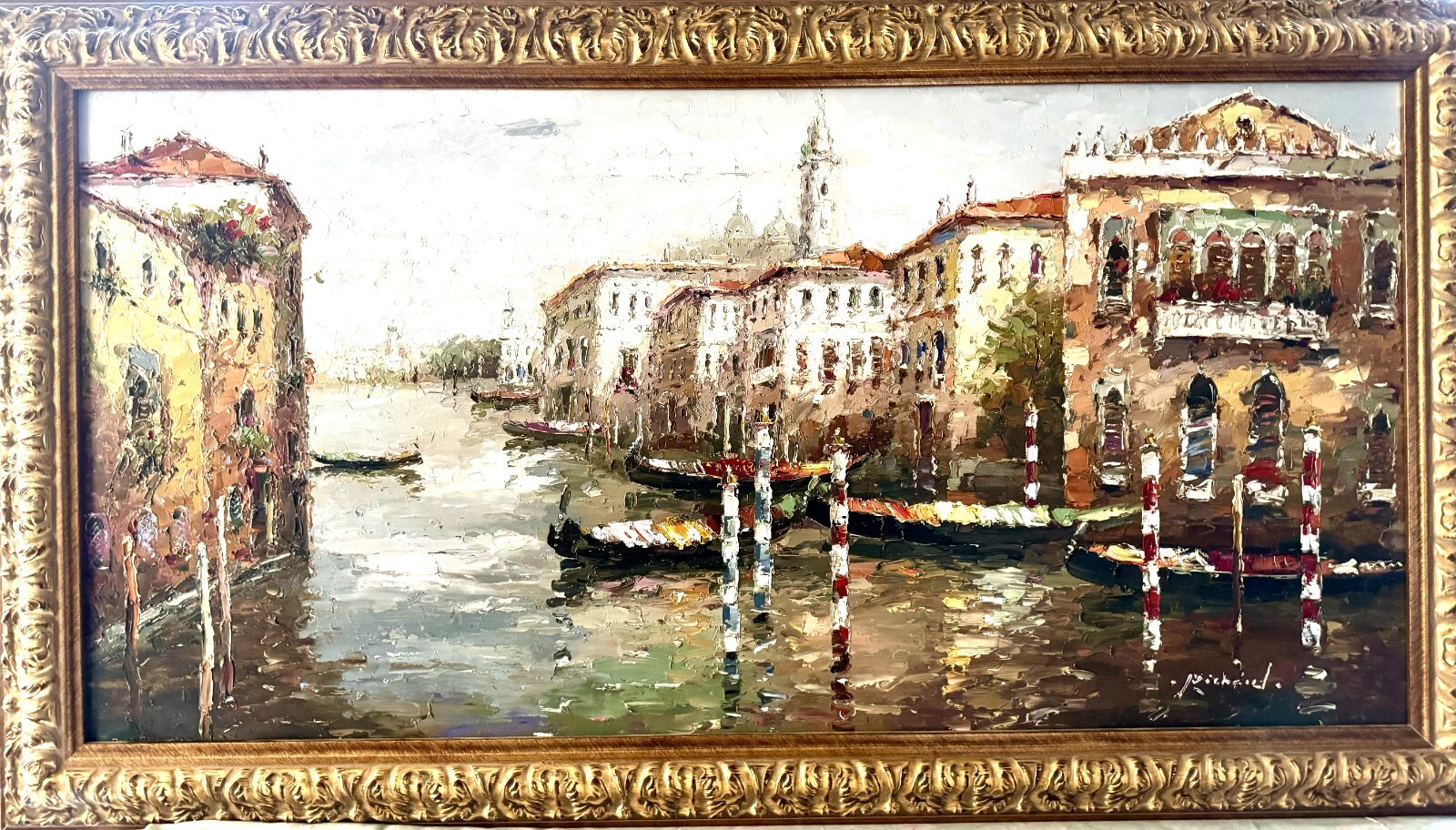 Original canvass painting of a city built on water. Venice Italy.
