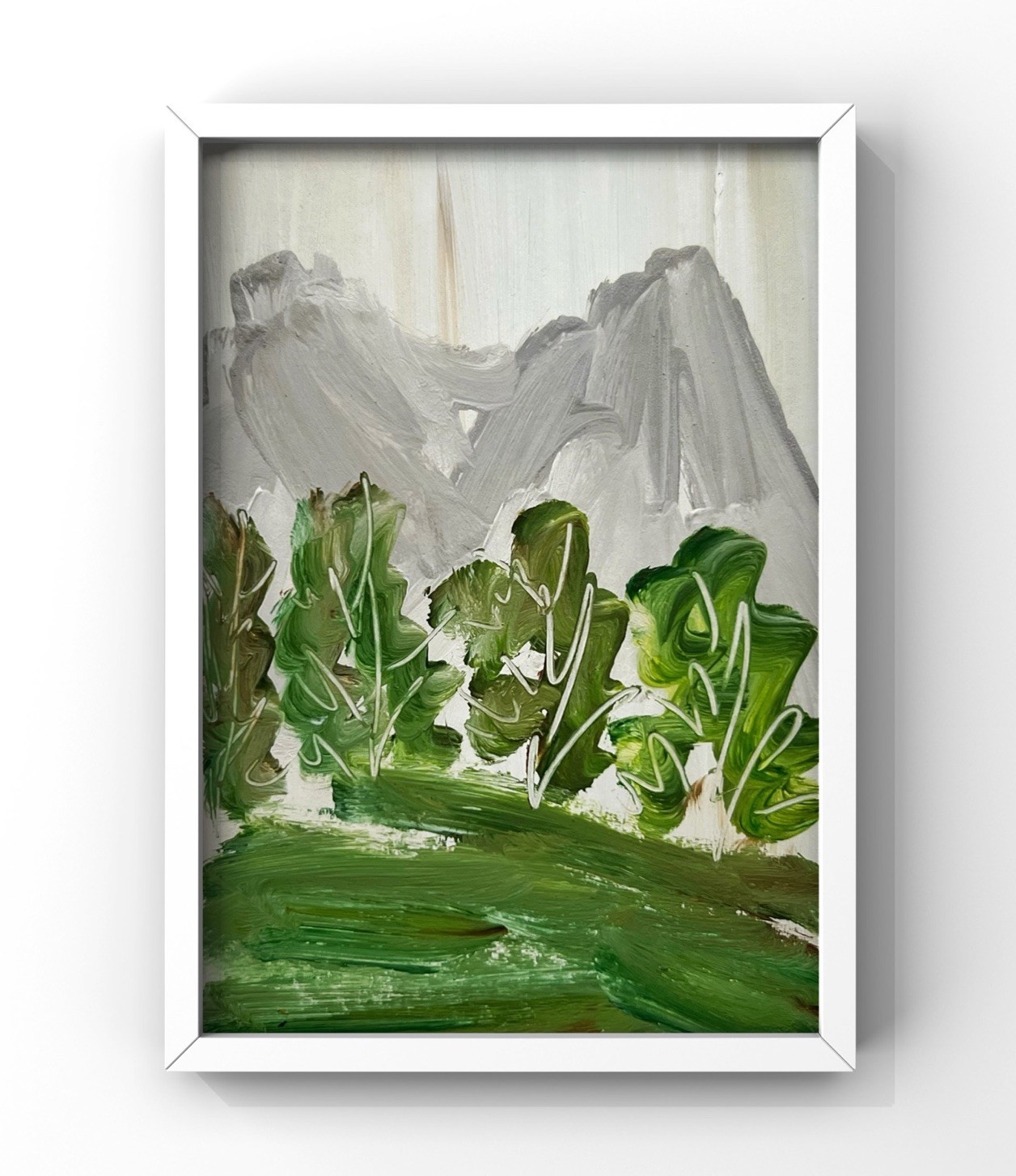 Swiss Alps Mountain Painting Framed Mini Art Switzerland Landscape Forest Trees
