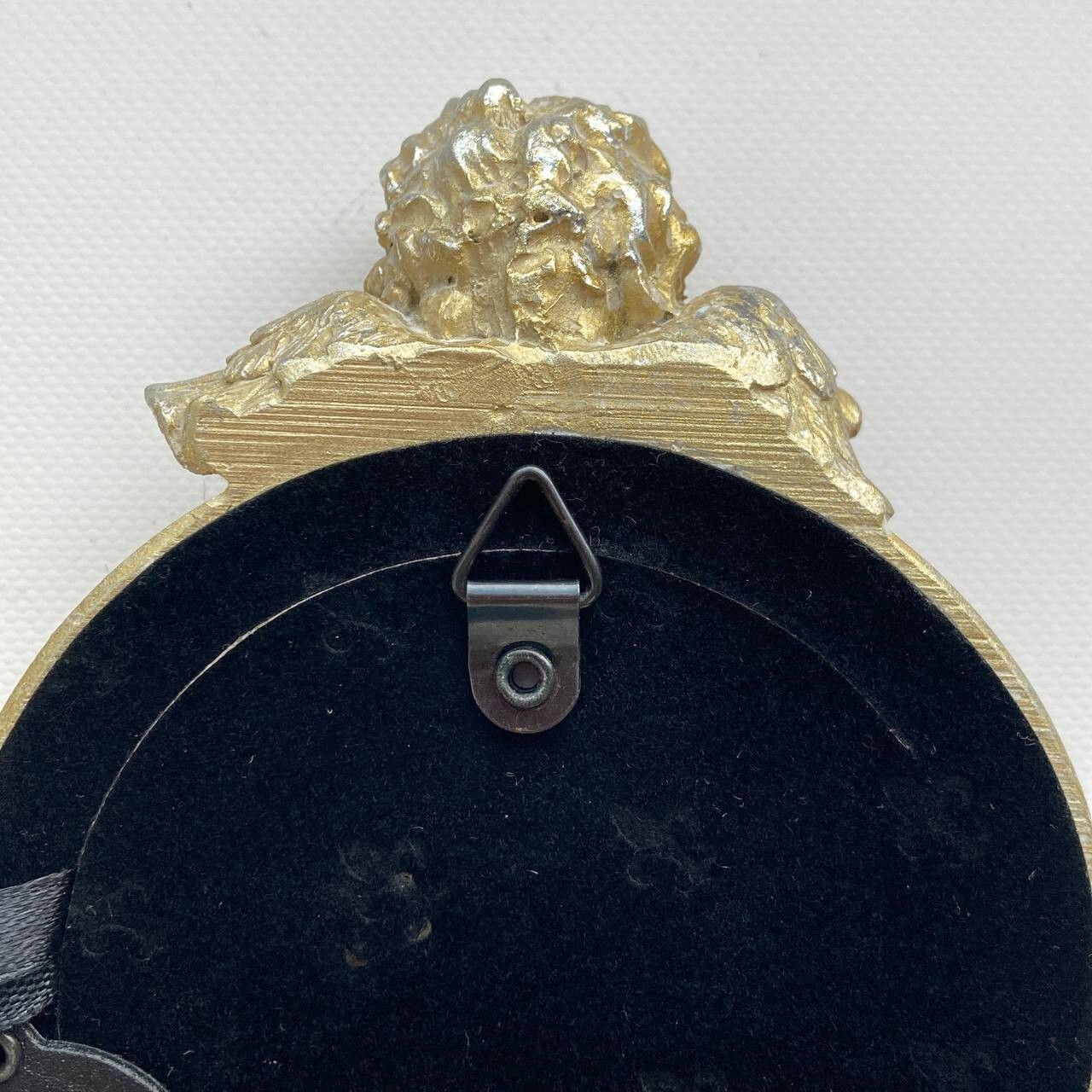 Angel Easter decor Original nest Painting Gold Round Antique Framed Victorian