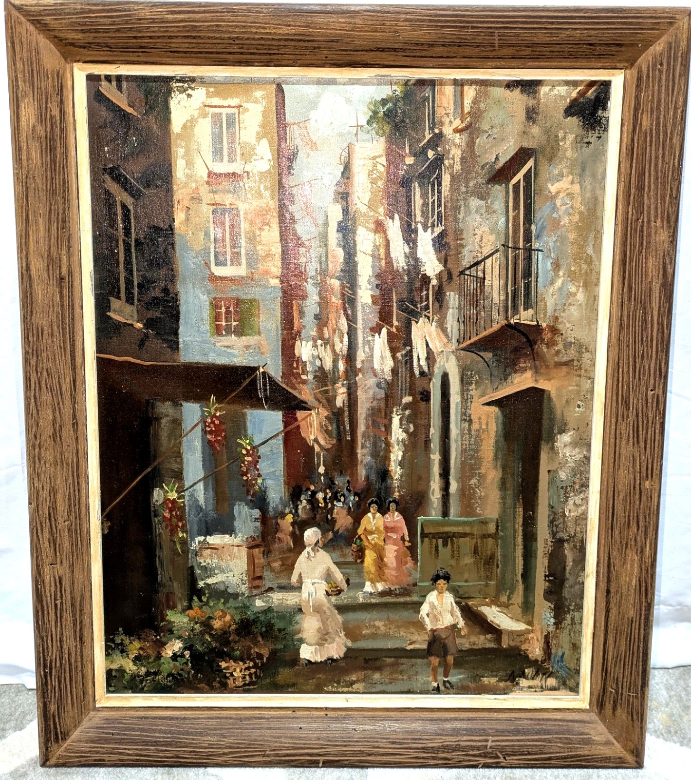 Antonio DeVity Attributed European Street Scene Oil Painting Framed Italian City