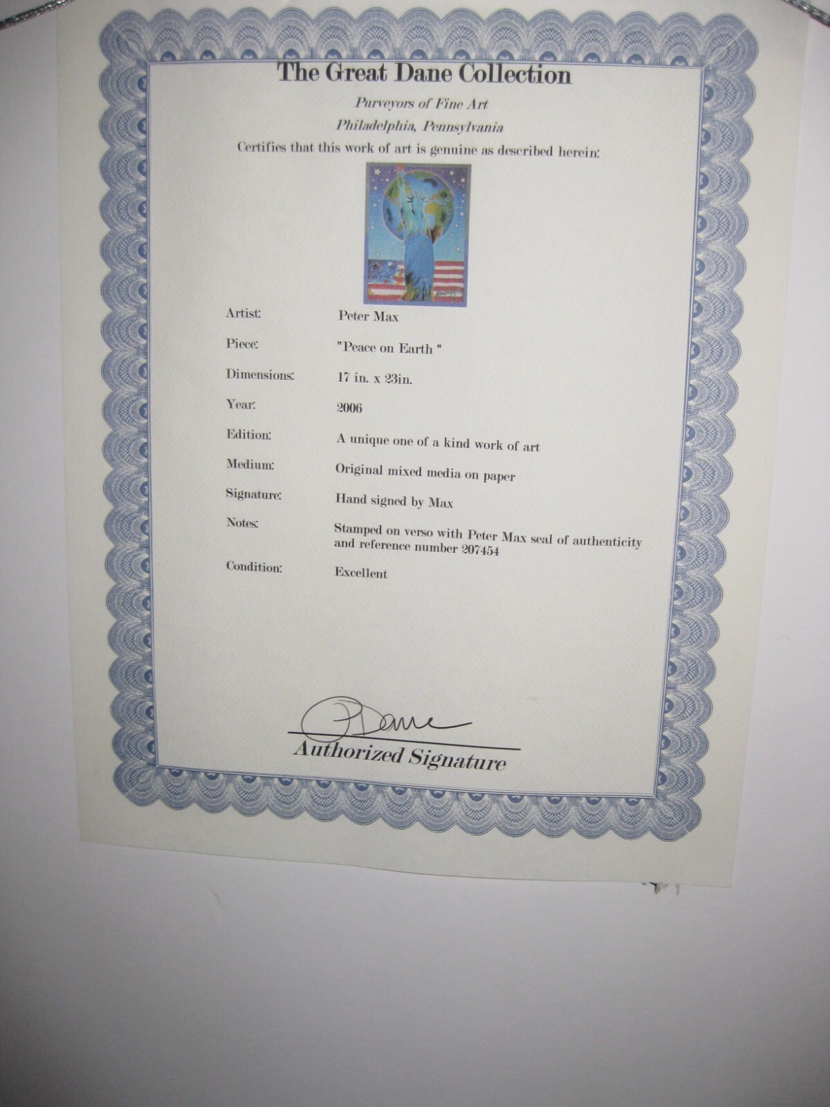 Peter Max Peace on Earth , Original Mixed Media w/Acrylic, Patriotic Series