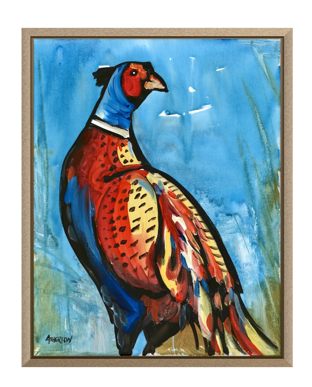 Atherton 11×14 Original Expressionism Acrylic Painting «Pheasant 10» hand signed