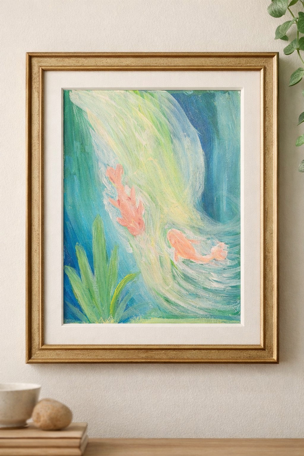 Dreamy Koi Fish Painting Original Abstract Pond Art Calm Water Scene 11×14.