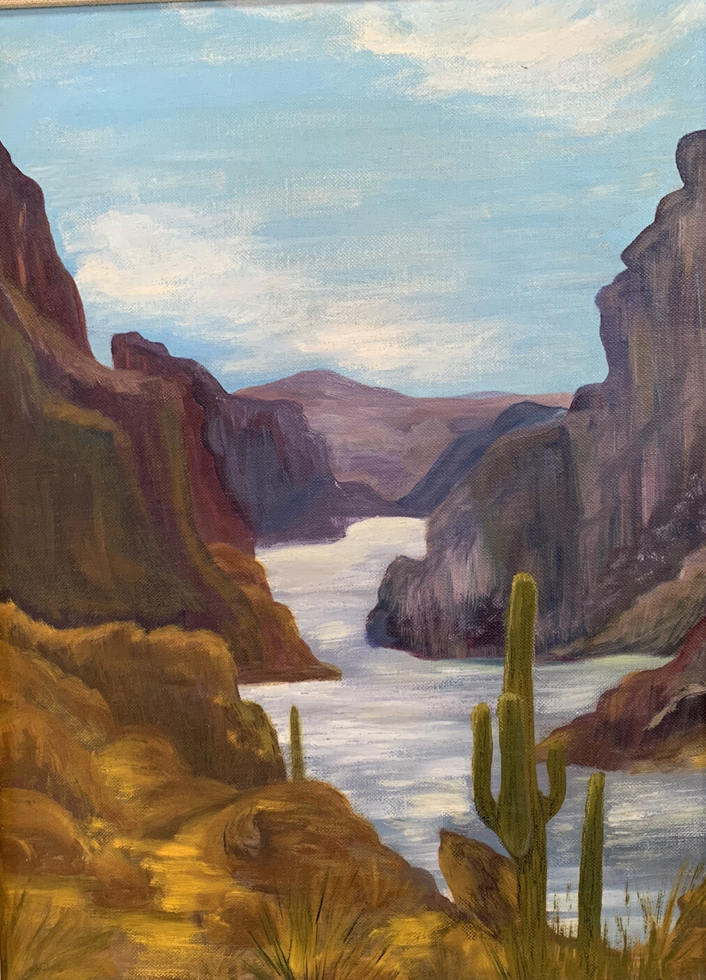 Painting Apache Lake Desert Landscape Arizona Phoenix Apache Junction Saguaro