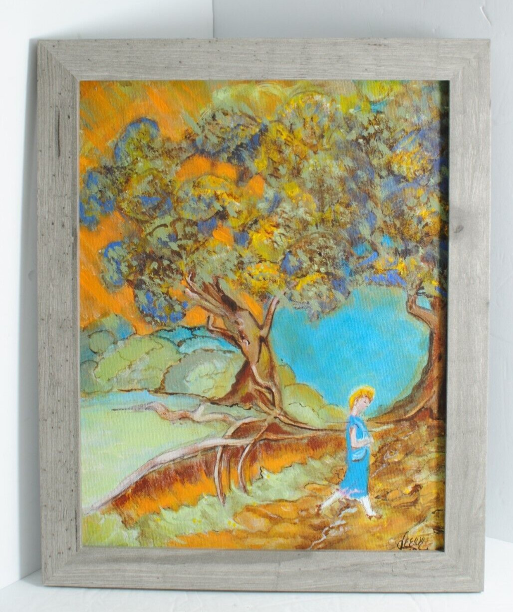 CONTEMPLATING Original Acrylic on Canvas Women Walking in Meadow Signed 11 by 14