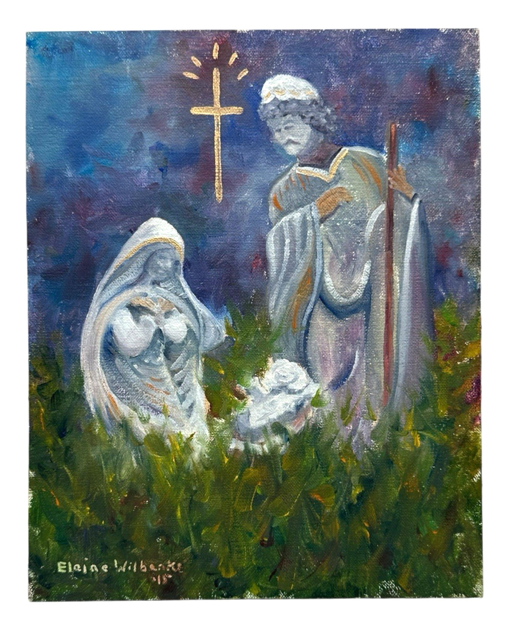 Holy Family Virgin Mary, Jesus and Joseph Modern Religious Oil Painting – Signed