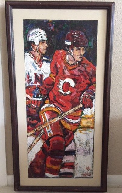 Original Oil Painting of Hockey Players by Paul Ygartua Canadian Artist Signed