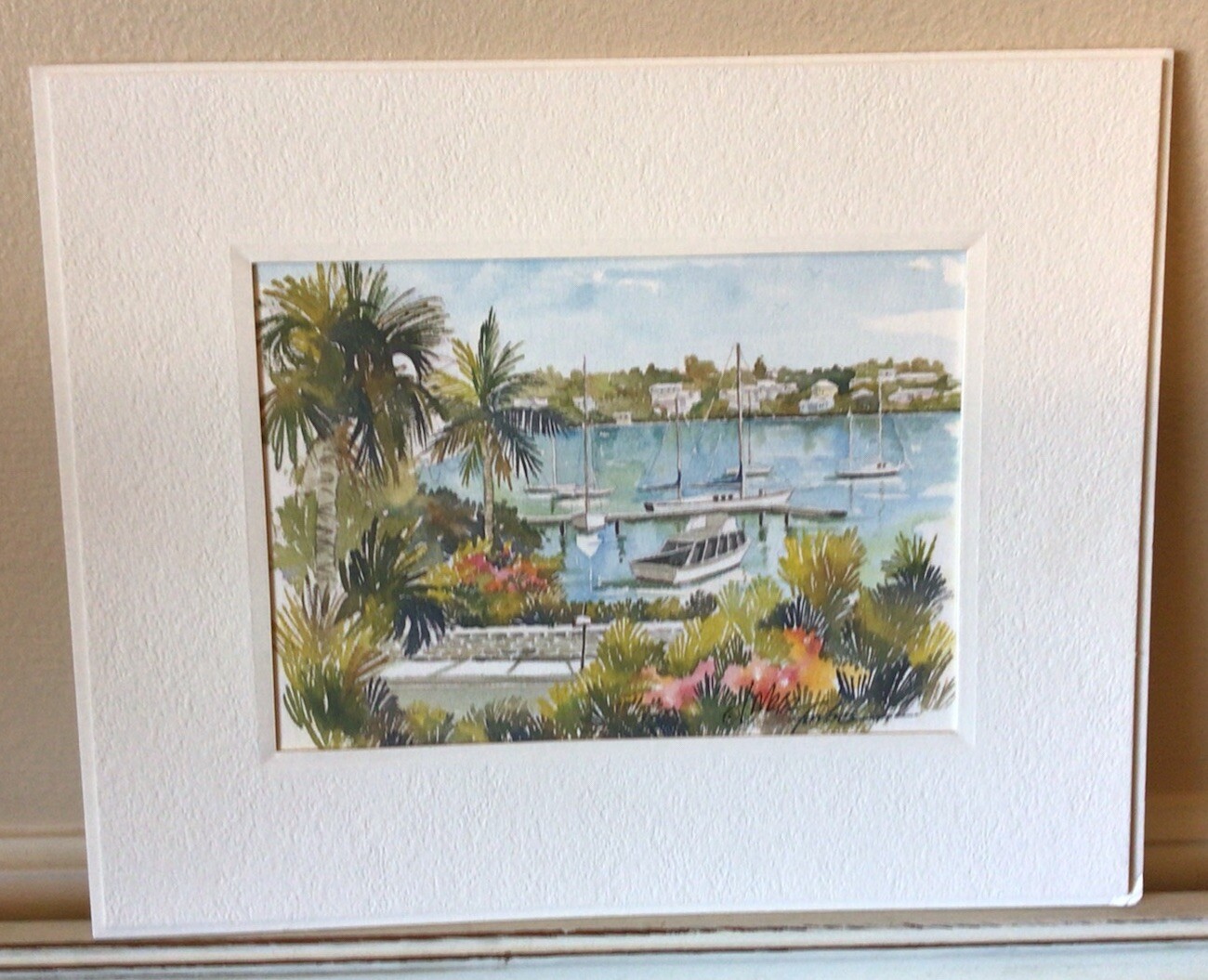 VTG Watercolor Lithograph by Artist Joan Forbes “Harbour View” Bermuda