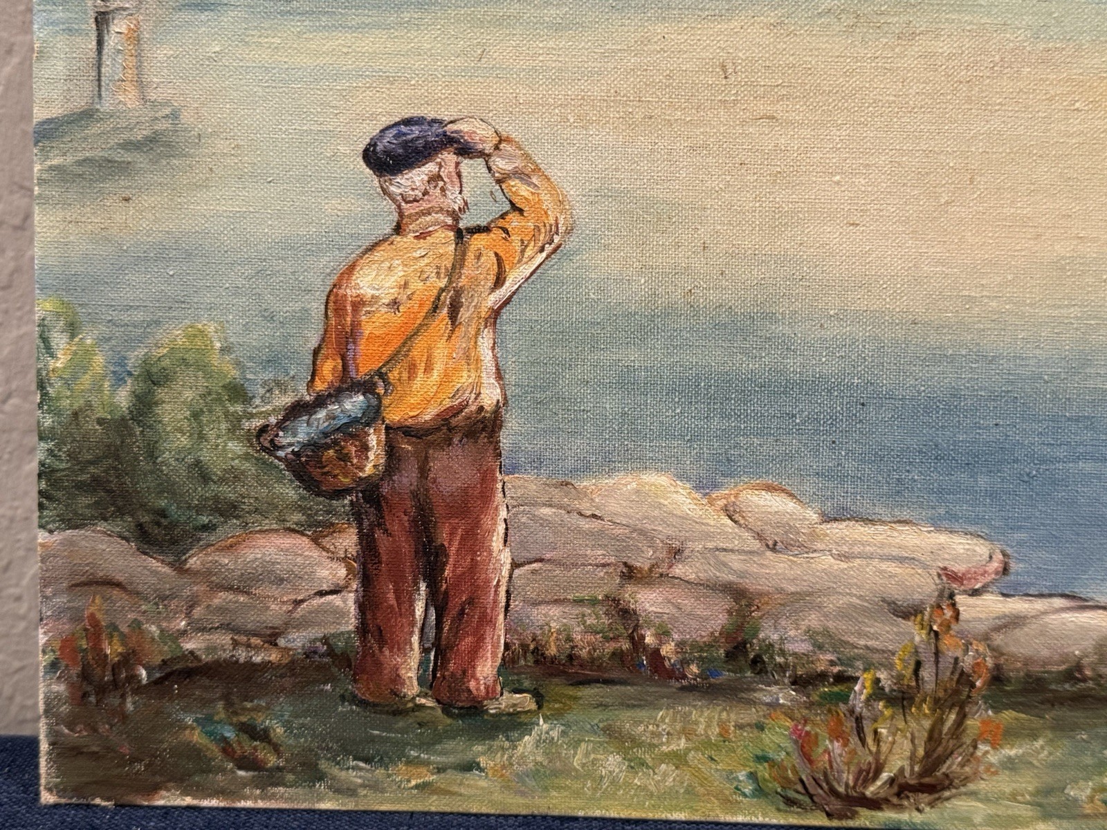 Vintage Midcentury Scandinavian Fjord Scene Oil Painting signed «Crews»