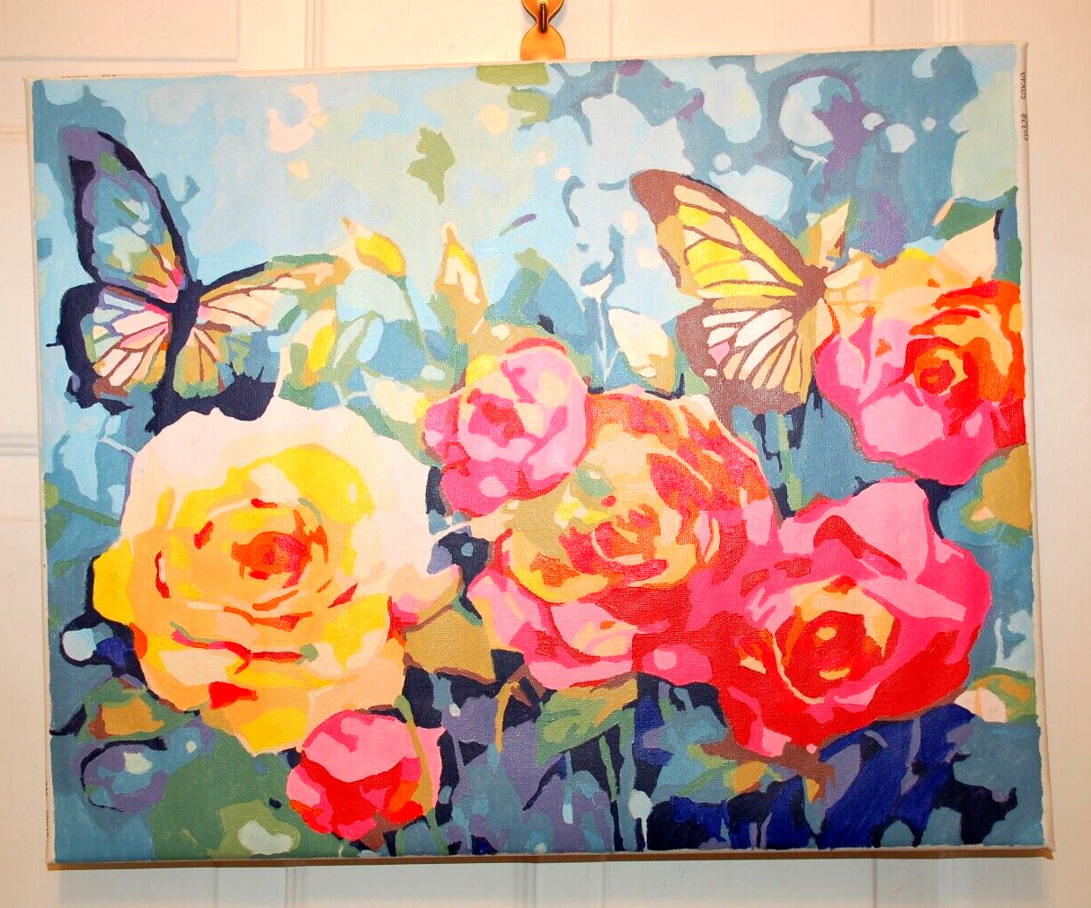 Roses and Butterflies Completed Paint by Number 16X20 Canvas