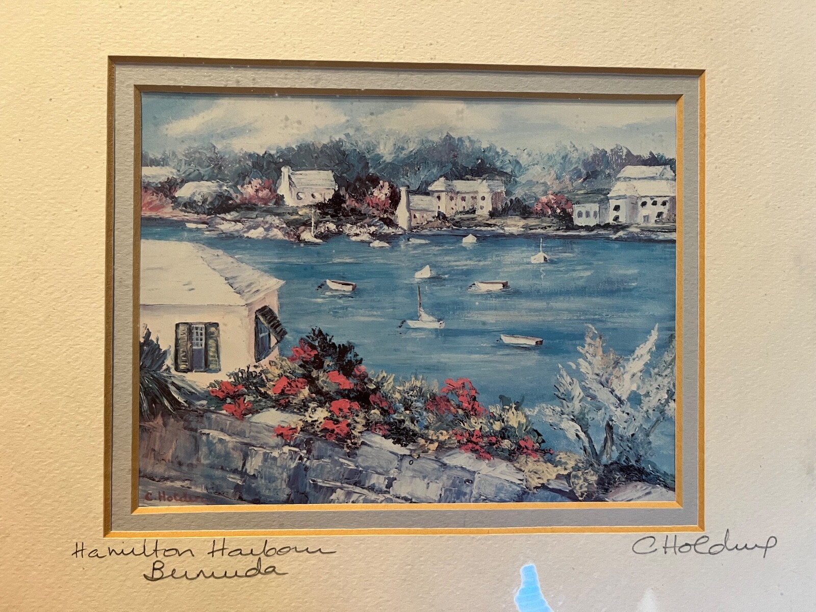 HAMILTON HARBOUR BERMUDA SIGNED (C.) Carole Holding FRAMED PRINT 10.3″x8.3″