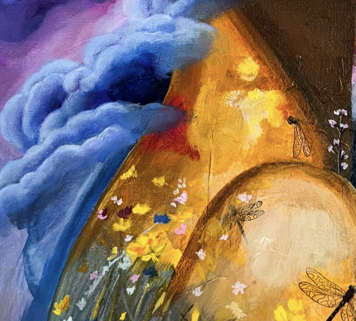 “In Her Element” Acrylic Oil Collage On Canvas 16”x20” Painting Woman Galaxy