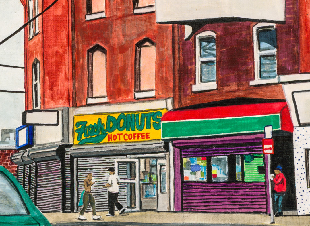 Original Philly Art Painting Gouache on Artboard 9×12 inches Philly Street Scene
